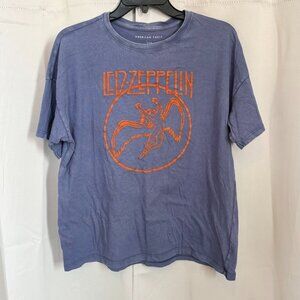 American Eagle Led Zepplin Womens Top Shirt Medium Blue Band Tee Rock Roll 18338